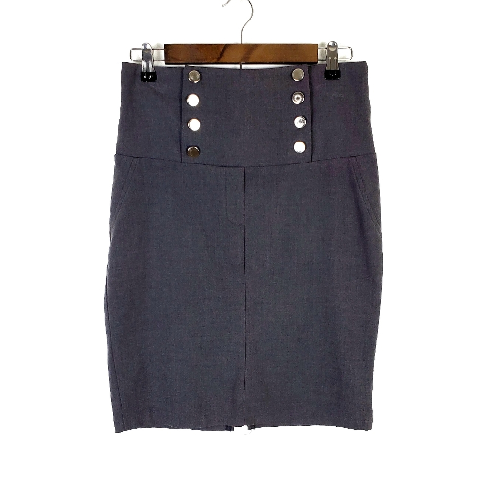 Body Central‎ Womens Gray Pencil Skirt Sz M Career Back Slit Buttons